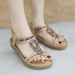 New 2025 Bohemian rhinestone sandals casual comfortable latex massage thick sole large size flat shoes - Image 4