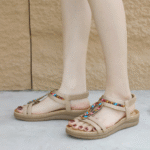 New 2025 Bohemian rhinestone sandals casual comfortable latex massage thick sole large size flat shoes - Image 3