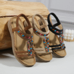 New 2025 Bohemian rhinestone sandals casual comfortable latex massage thick sole large size flat shoes - Image 2