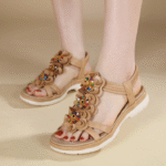 New 2025 ethnic style Bohemian retro beaded elastic band versatile wedge sandals for women - Image 7