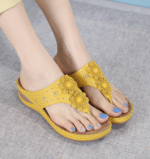 New 2025 summer women's shoes stitching simple wedge heel ethnic flower large size slippers for women - Image 2