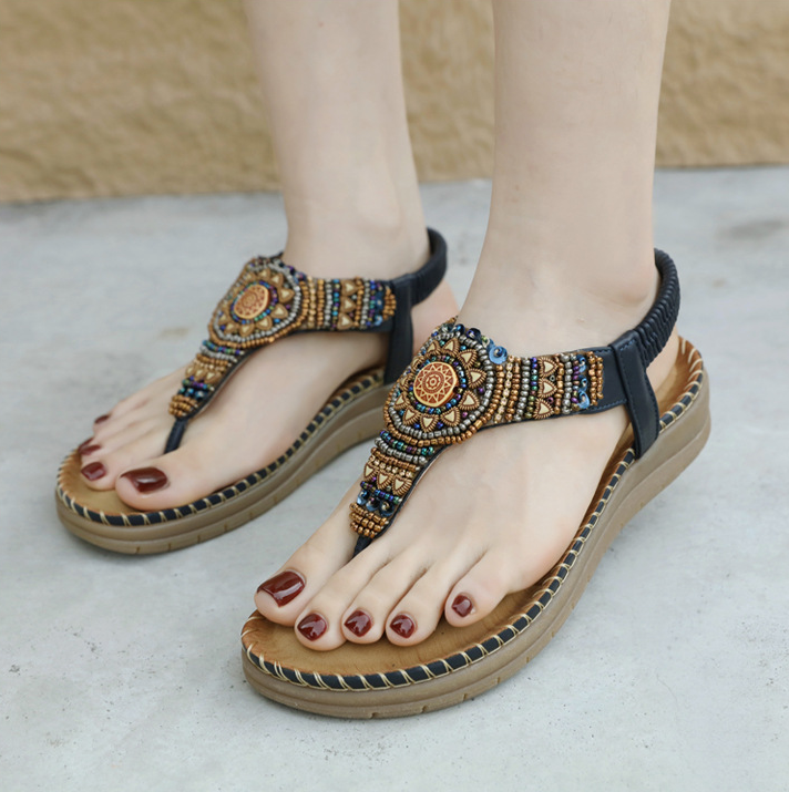 Screenshot 2025-06-25 190046 Spot 2025 new sandals Bohemian comfortable beaded seaside flat shoes - Image 1
