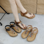 New 2025 Bohemian rhinestone slippers casual comfortable latex massage thick-soled large size flat shoes - Image 7