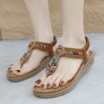 New 2025 Bohemian rhinestone slippers casual comfortable latex massage thick-soled large size flat shoes