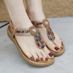 New 2025 Bohemian rhinestone slippers casual comfortable latex massage thick-soled large size flat shoes - Image 4