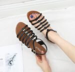 Fashion sandals women's wedge heels 2025 summer new thin straps with skirts Roman shoes - Image 2