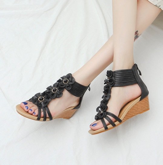 Ximia ethnic style wedge heels thick bottom with skirt summer new flower Roman shoes