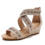 Wedge heel women’s summer non-slip one-strap open-toe Roman shoes with back zipper - Image 7