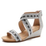 Wedge heel women’s summer non-slip one-strap open-toe Roman shoes with back zipper - Image 5