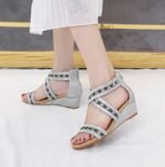 Wedge heel women’s summer non-slip one-strap open-toe Roman shoes with back zipper - Image 3