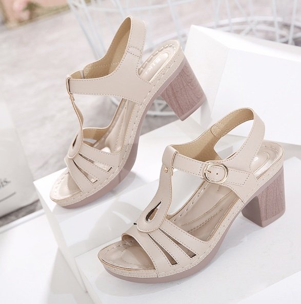 Women’s metal buckles and sewing seams, cross-border chunky high heels