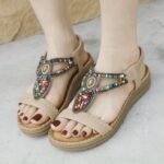 2025 New European and American Sandals Bohemian Rhinestone Comfortable Round Head