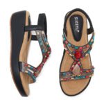 Ethnic style Bohemian retro beaded elastic band rhinestone wedge sandals for women - Image 2