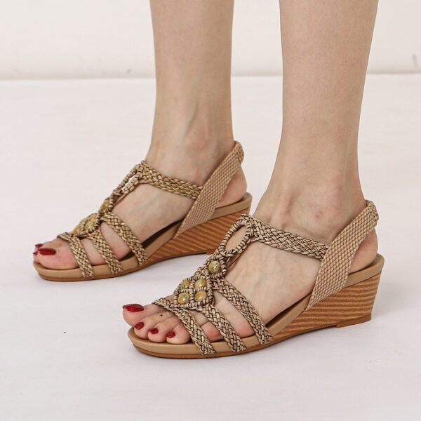 Ximia women’s wedge retro woven beaded Roman shoes