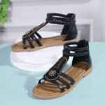 New 2025 Summer Sandals Women Bohemian Retro Beaded Zipper Rhinestone Roman Flat Sandals - Image 9