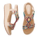 Ethnic style Bohemian retro beaded elastic band rhinestone wedge sandals for women - Image 7