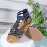 New 2025 Summer Sandals Women Bohemian Retro Beaded Zipper Rhinestone Roman Flat Sandals - Image 7
