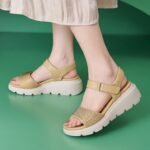 Summer 2025 Amazon New Rhinestone Velcro Wedge Heel Casual Lightweight Large Size Women’s Sandals