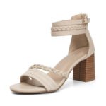 Foreign trade sandals women’s casual thick heel shoes 2025 new style one-strap fairy temperament high heel Roman shoes - Image 4