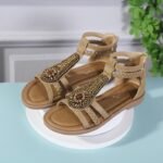 New 2025 Summer Sandals Women Bohemian Retro Beaded Zipper Rhinestone Roman Flat Sandals - Image 8