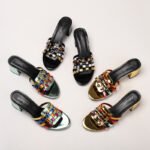 Braided hollow sandals cross-border thick heel