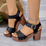 2025 autumn new thick heel non-slip women’s sandals one-word buckle strap fish mouth - Image 5