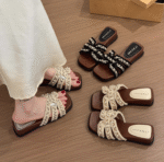 French pearl small fragrance style thick bottom wedge heel