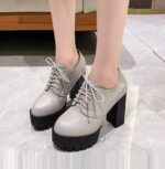 2025 Summer/Autumn New Women’s Fashionable Versatile Waterproof Platform Chunky High Heels for Petite Figures with Lace-up Round - Image 2