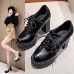 2025 Summer/Autumn New Women’s Fashionable Versatile Waterproof Platform Chunky High Heels for Petite Figures with Lace-up Round - Image 7