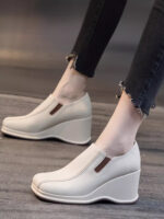 Red dragonfly leather square head high heels women’s