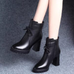Ji Baili genuine thick heel short boots for women’s 2025